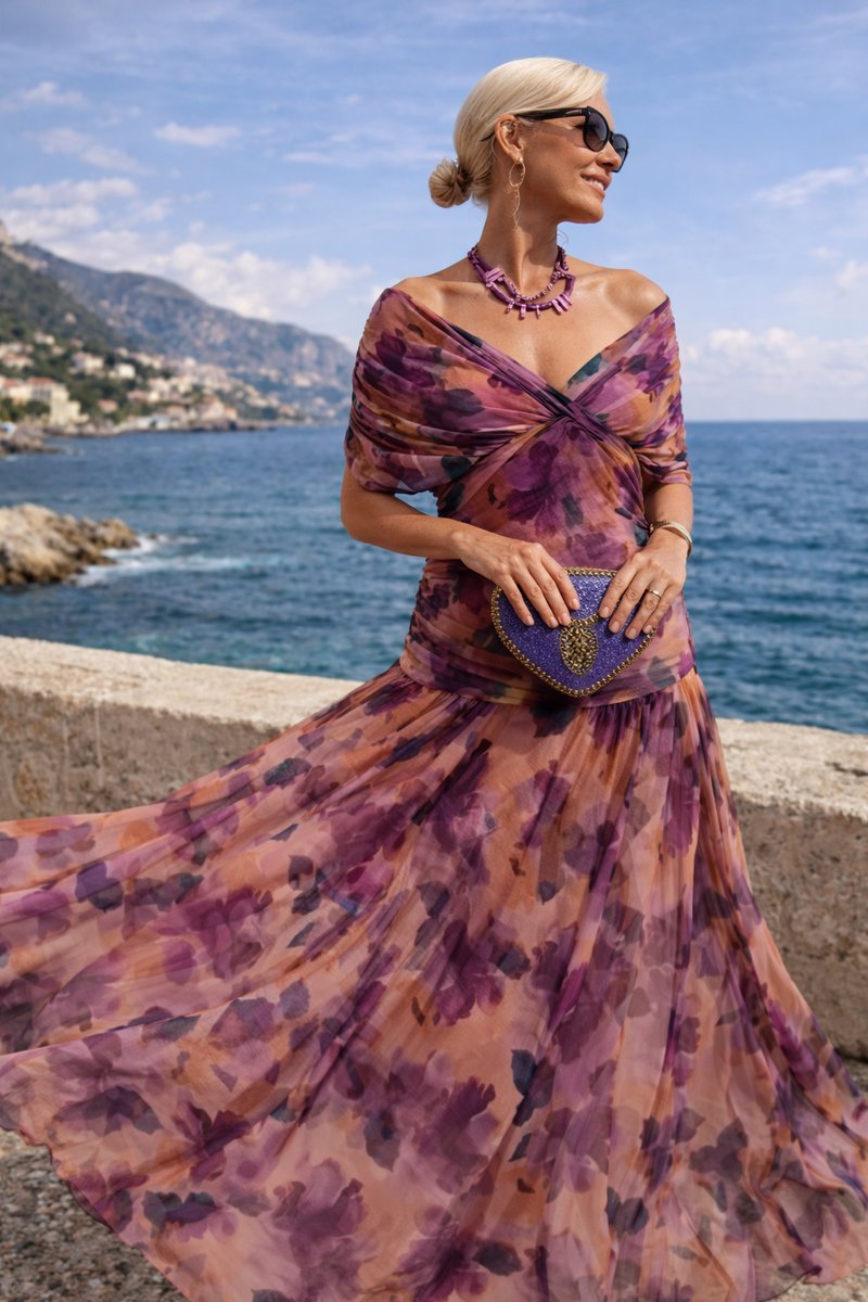 Women's Elegant V-Neck Chiffon Maxi Summer Dress - Enchanted Garden