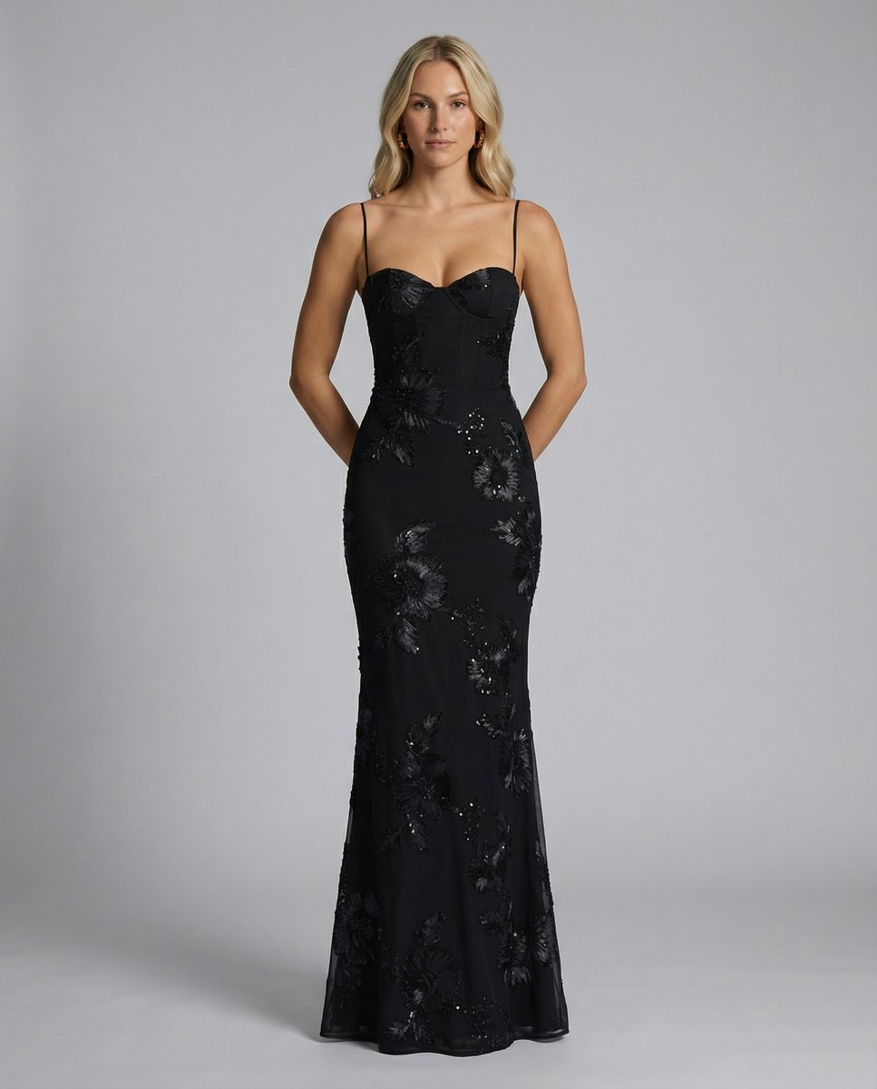 Women's Embroidered Mermaid Maxi Summer Dress Corset Formal Gown
