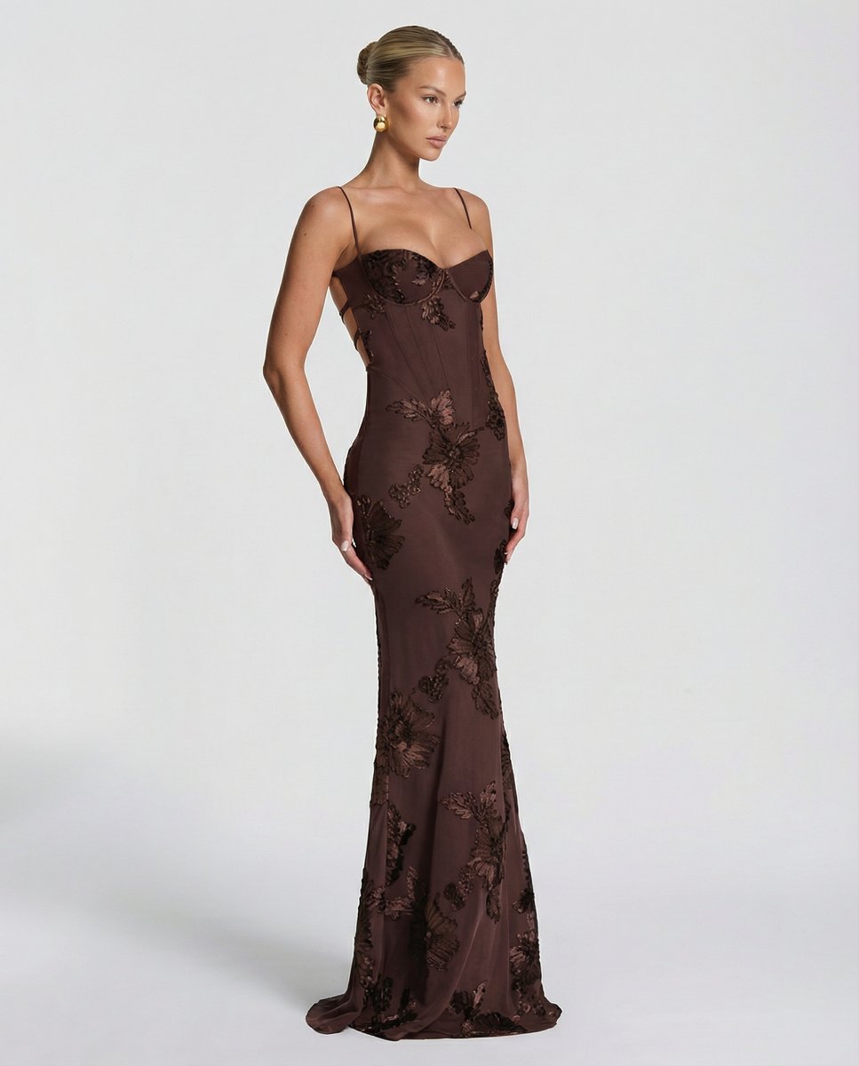Women's Embroidered Mermaid Maxi Summer Dress Corset Formal Gown