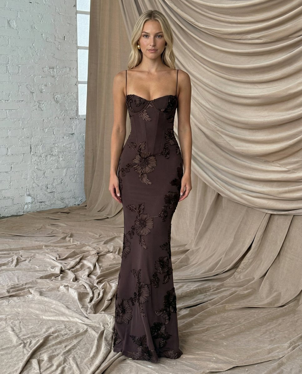 Women's Embroidered Mermaid Maxi Summer Dress Corset Formal Gown