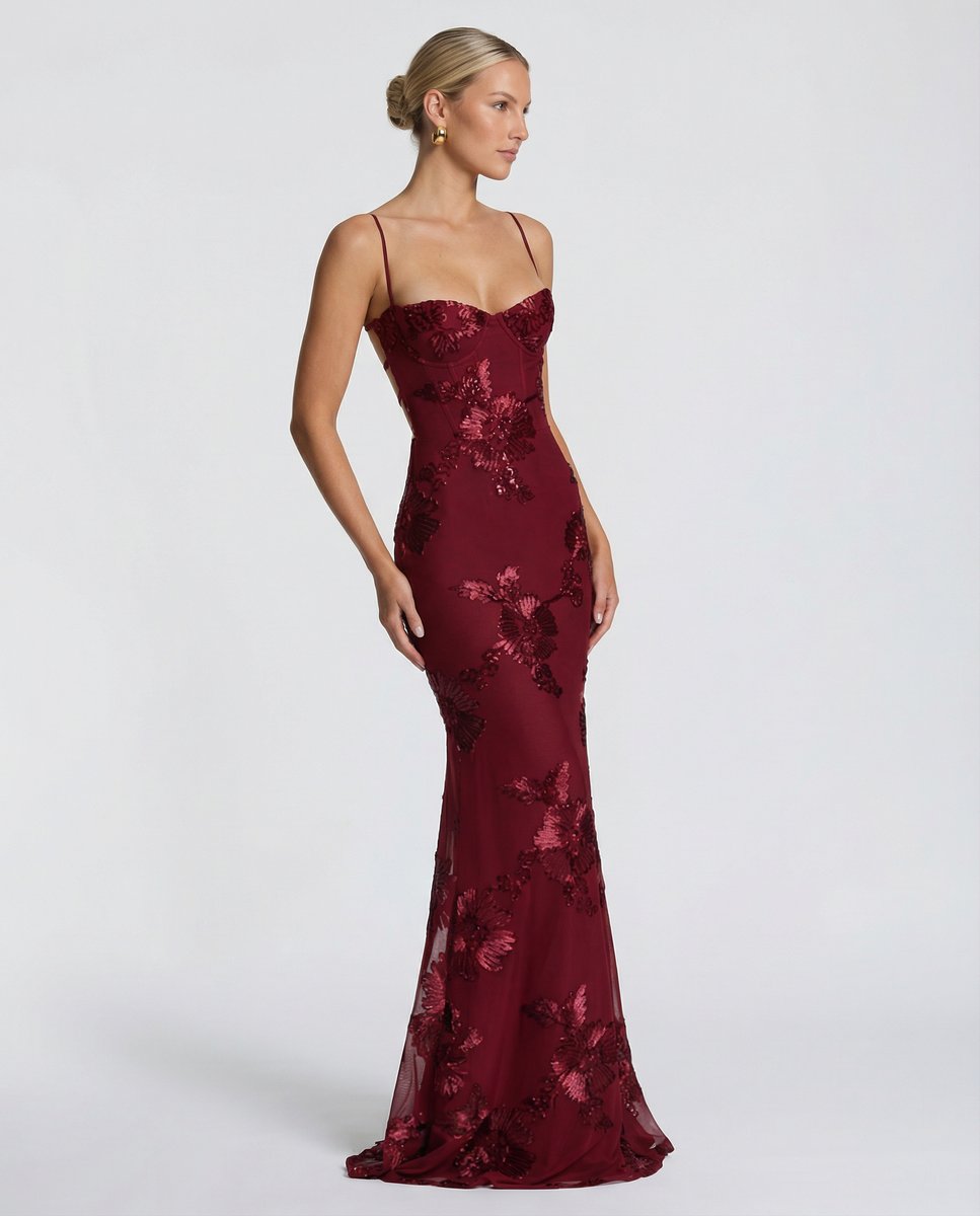 Women's Embroidered Mermaid Maxi Summer Dress Corset Formal Gown