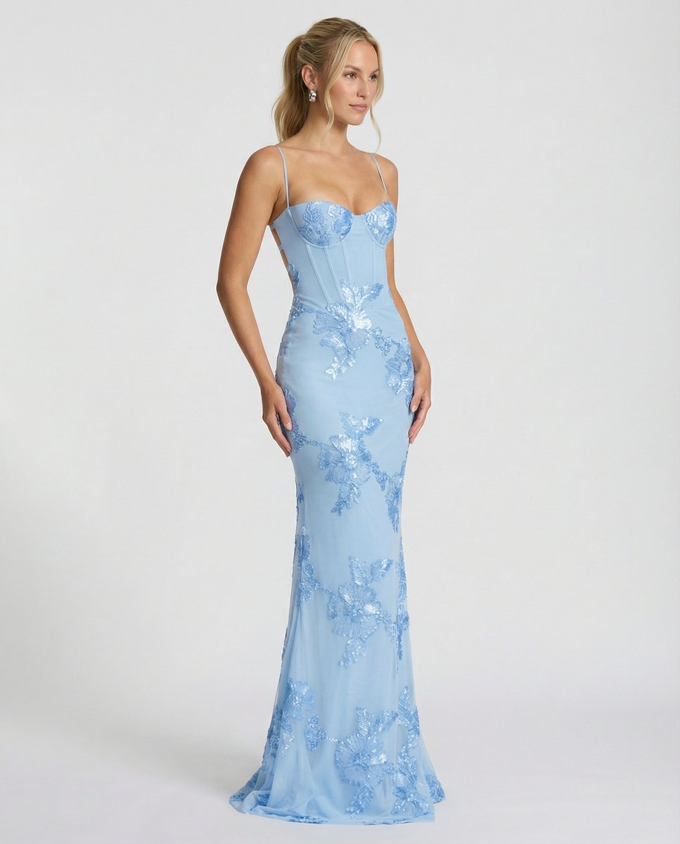 Women's Embroidered Mermaid Maxi Summer Dress Corset Formal Gown