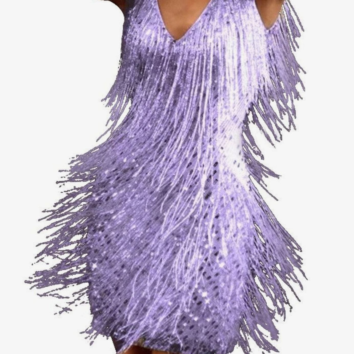 Women's Fitted Fringe Sequin Mini Dress V-Neck Party - Purple