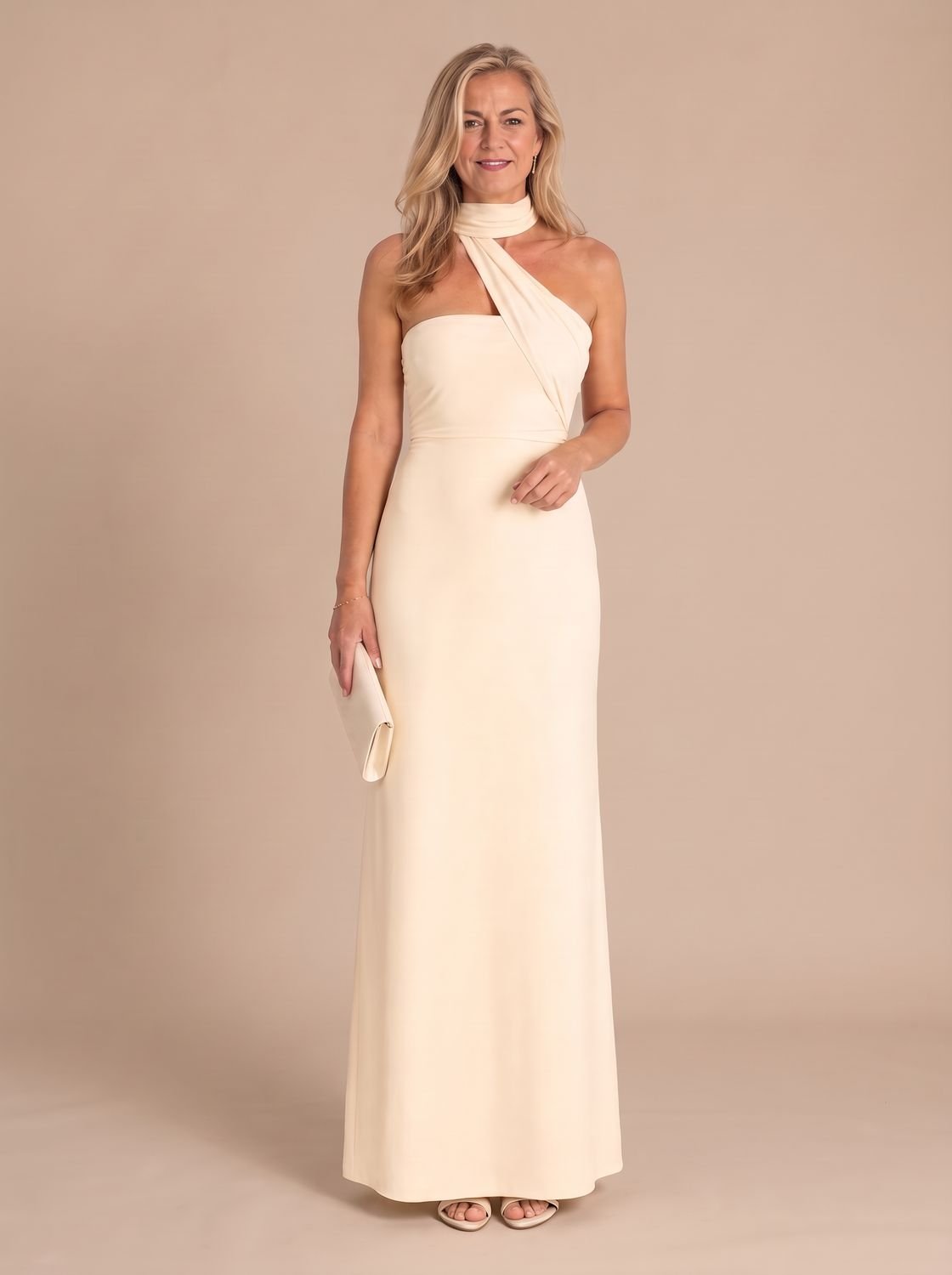 Women's Fitted Halter-Neck Sleeveless Maxi Evening Dress