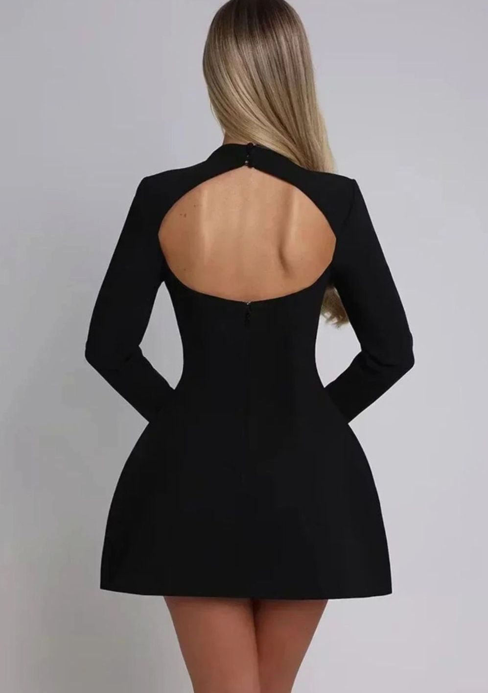 Women's Flared Mini Dress Long Bell Sleeves Open Back Evening