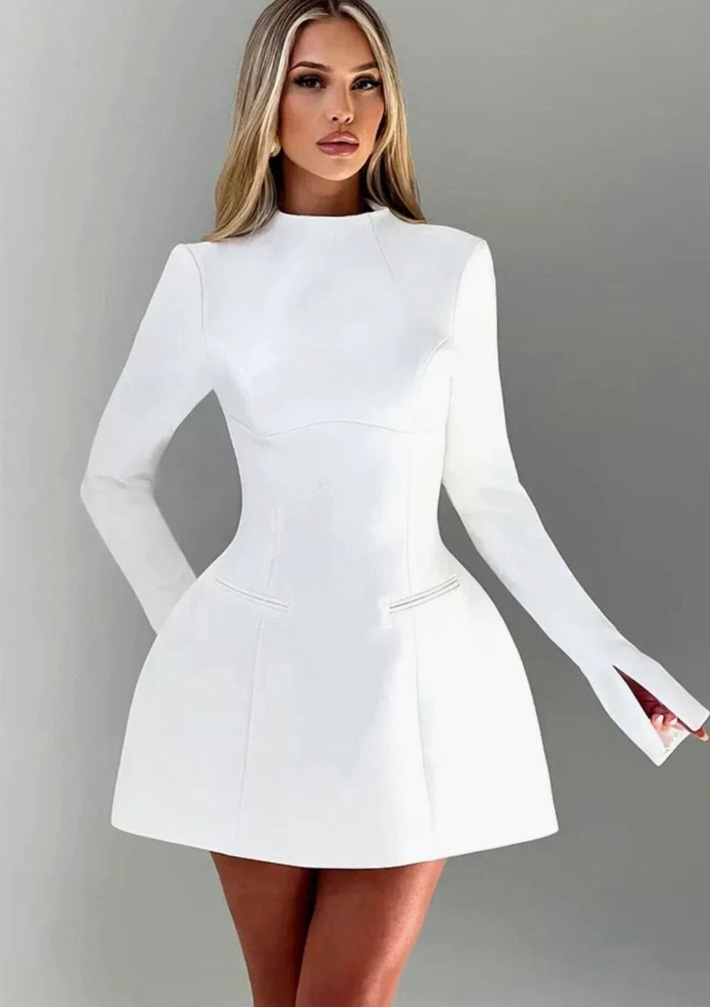 Women's Flared Mini Dress Long Bell Sleeves Open Back Evening