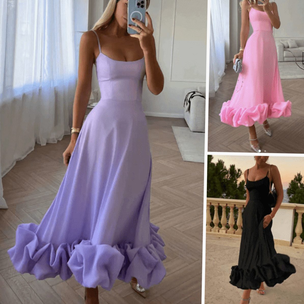 Women's Floral A-Line Midi Wedding Guest Dress Bustier Ruffle Hem