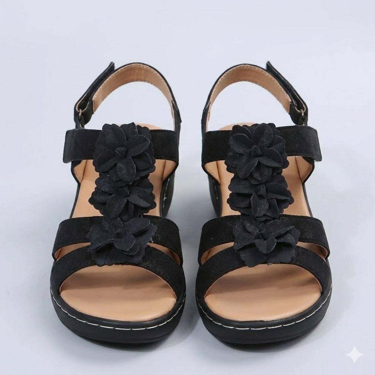Women's Floral Applique Wedge Comfort Sandals Open Toe