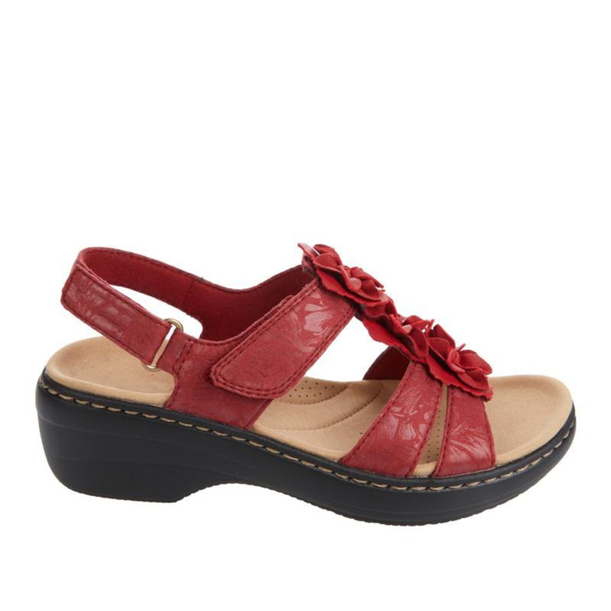 Women's Floral Applique Wedge Comfort Sandals Open Toe - Red