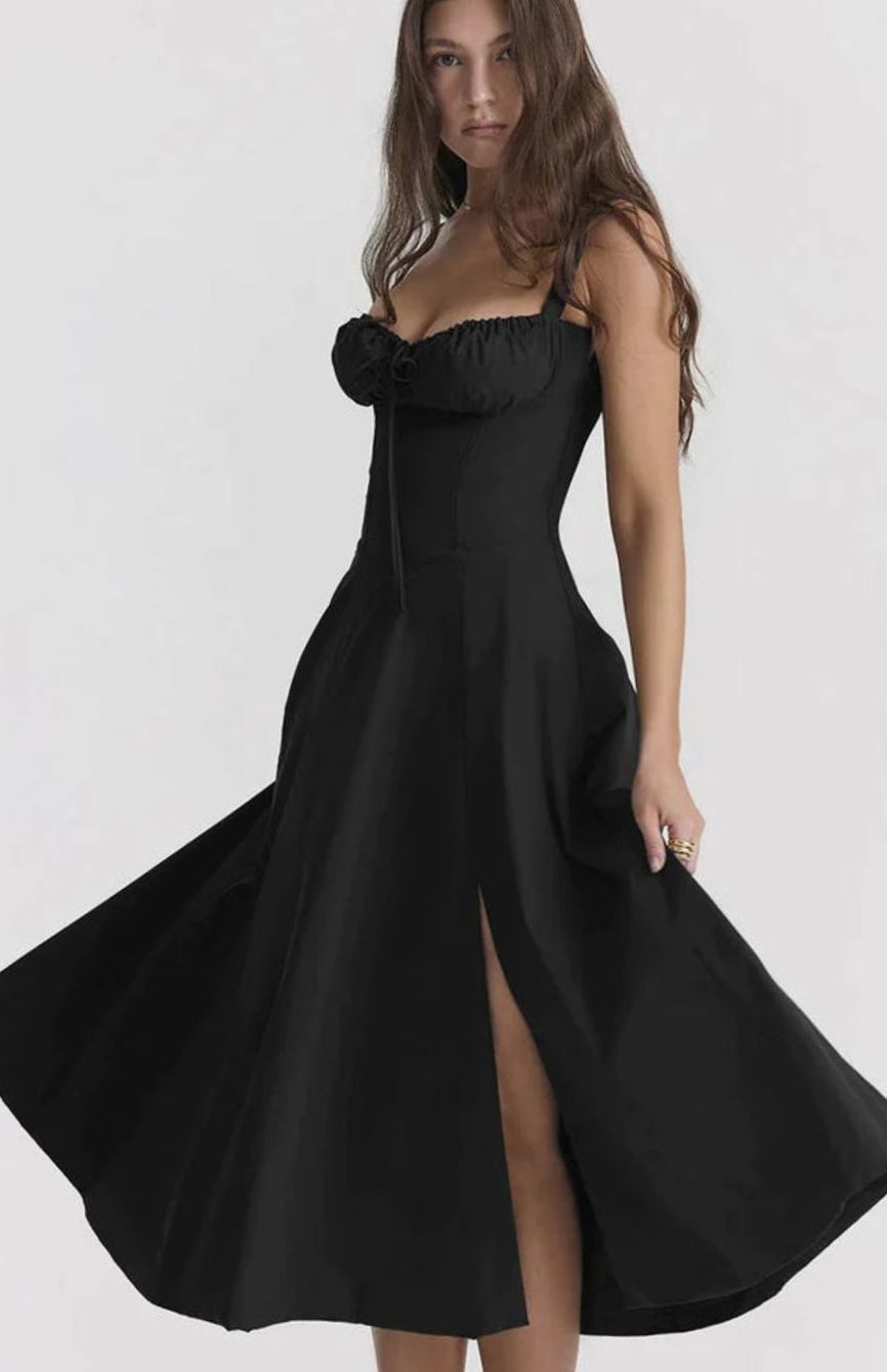 Women's Floral Bustier Midi Sundress Side Slit Skirt