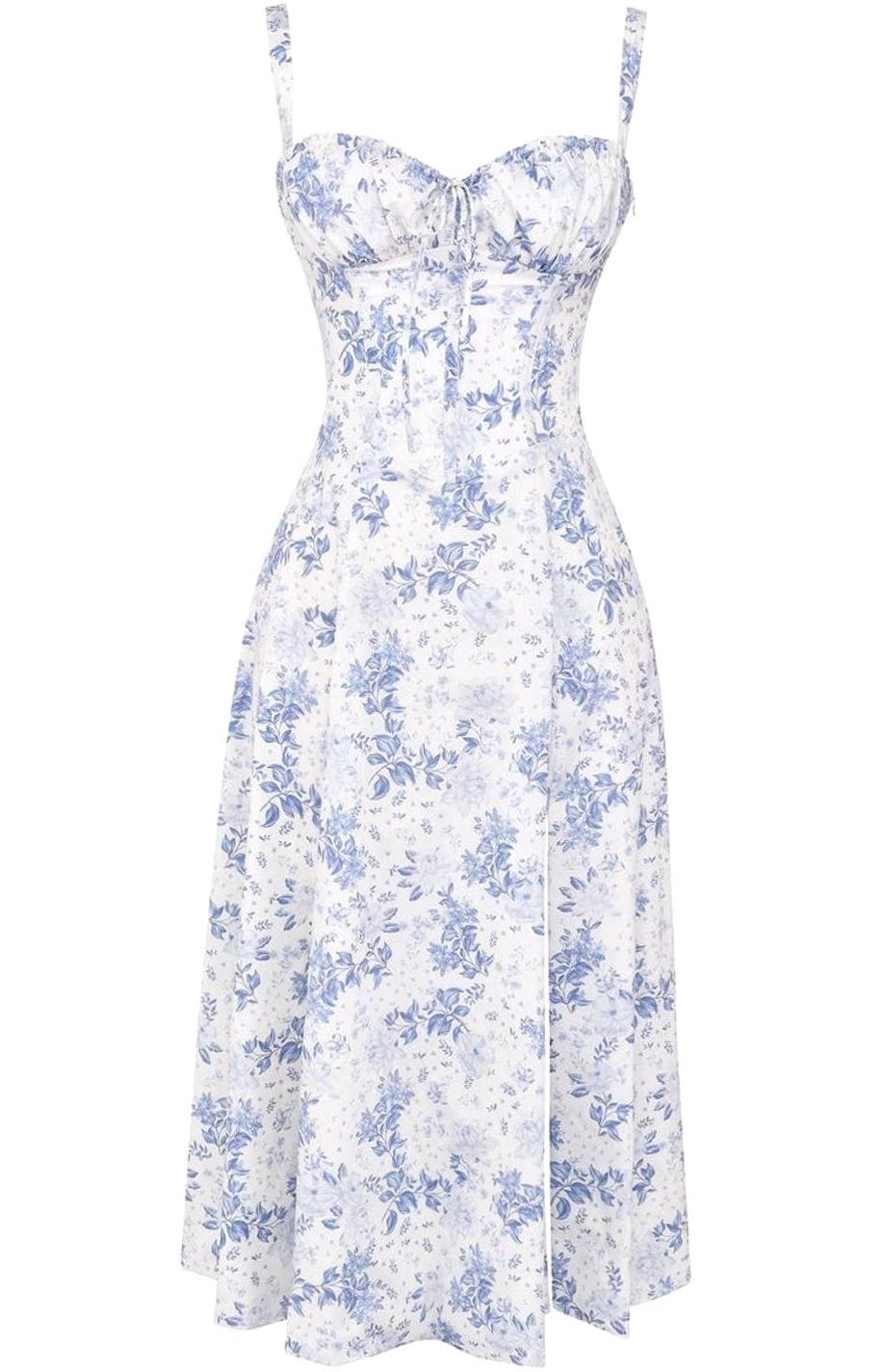 Women's Floral Bustier Midi Sundress Side Slit Skirt