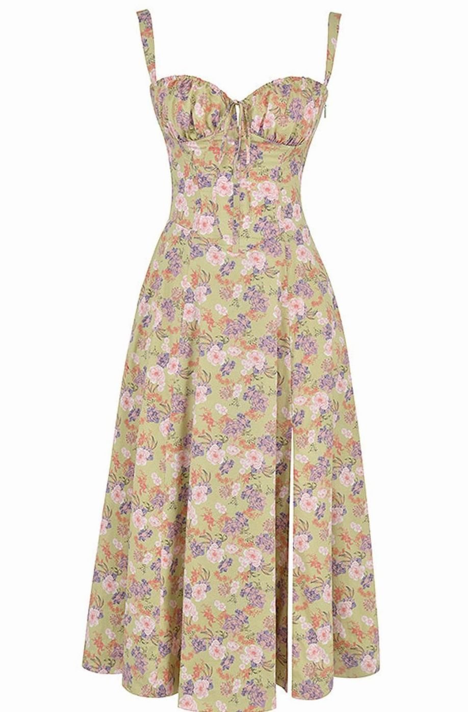Women's Floral Bustier Midi Sundress Side Slit Skirt