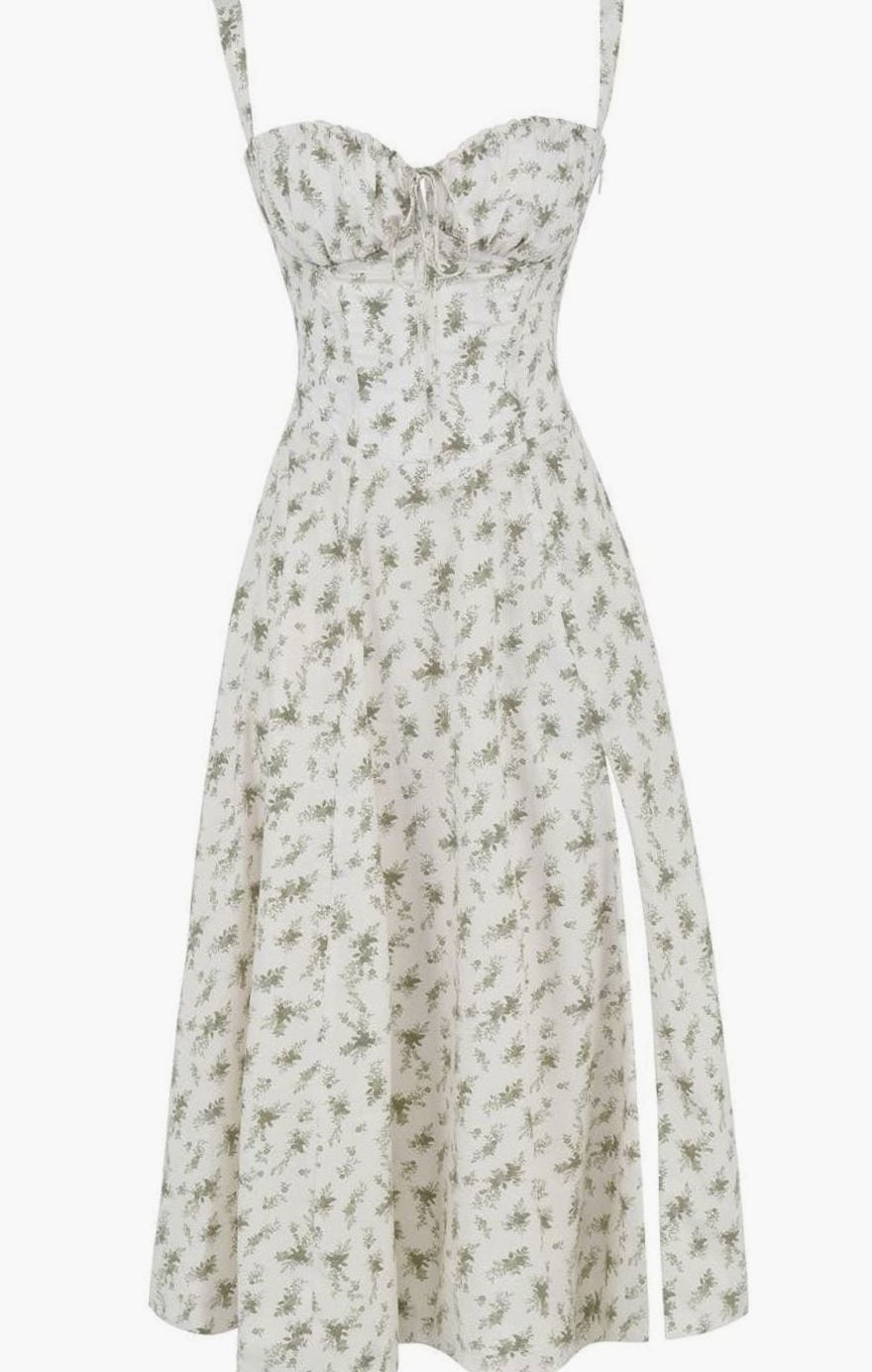Women's Floral Bustier Midi Sundress Side Slit Skirt
