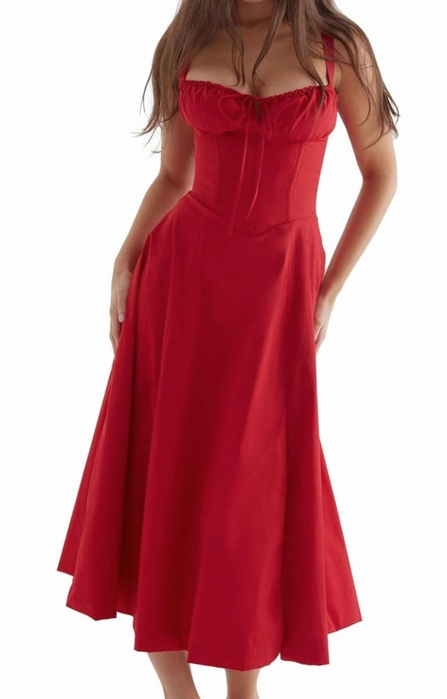 Women's Floral Bustier Midi Sundress Side Slit Skirt