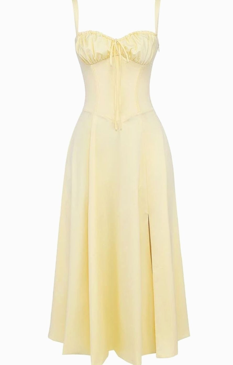 Women's Floral Bustier Midi Sundress Side Slit Skirt