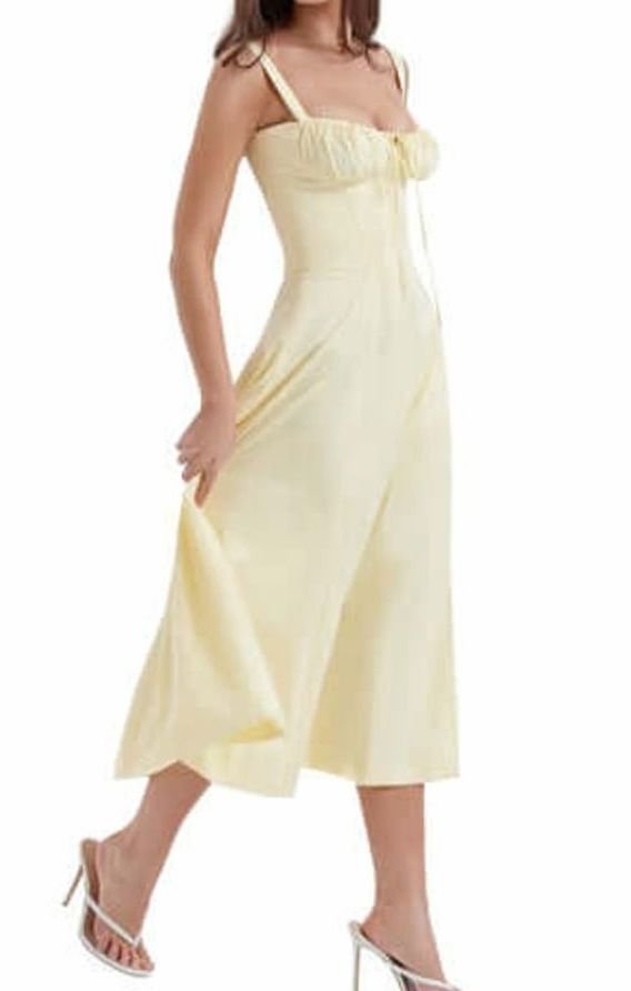 Women's Floral Bustier Midi Sundress Side Slit Skirt