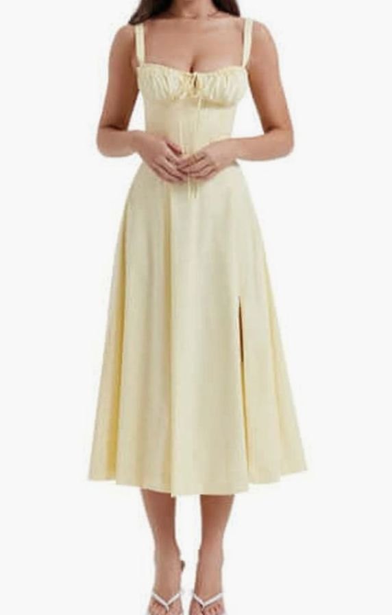 Women's Floral Bustier Midi Sundress Side Slit Skirt
