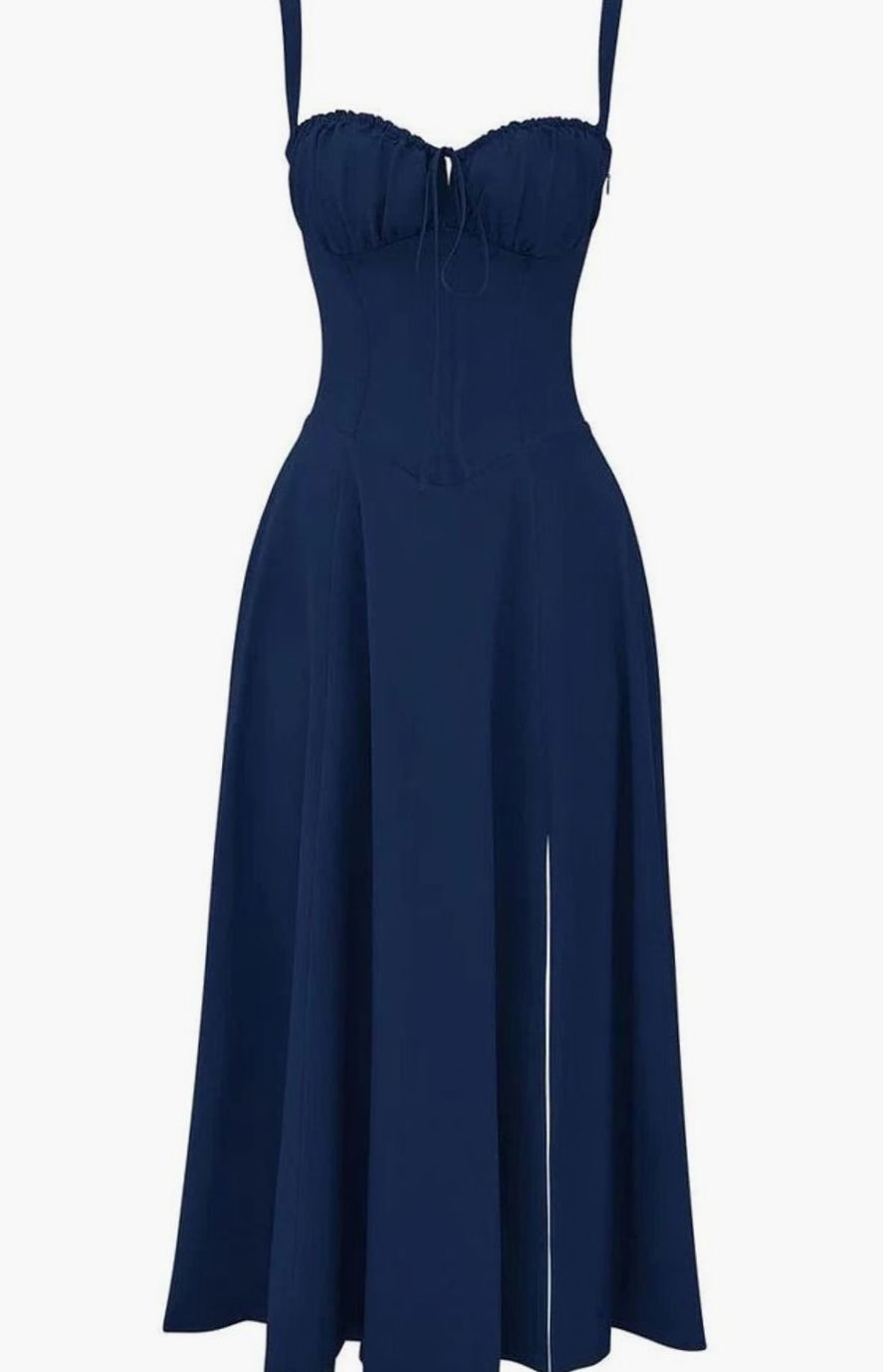 Women's Floral Bustier Midi Sundress Side Slit Skirt