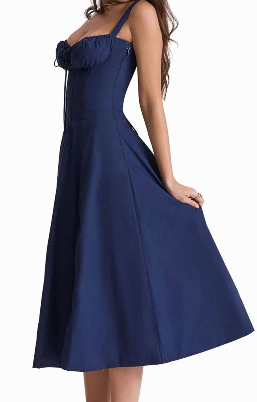 Women's Floral Bustier Midi Sundress Side Slit Skirt