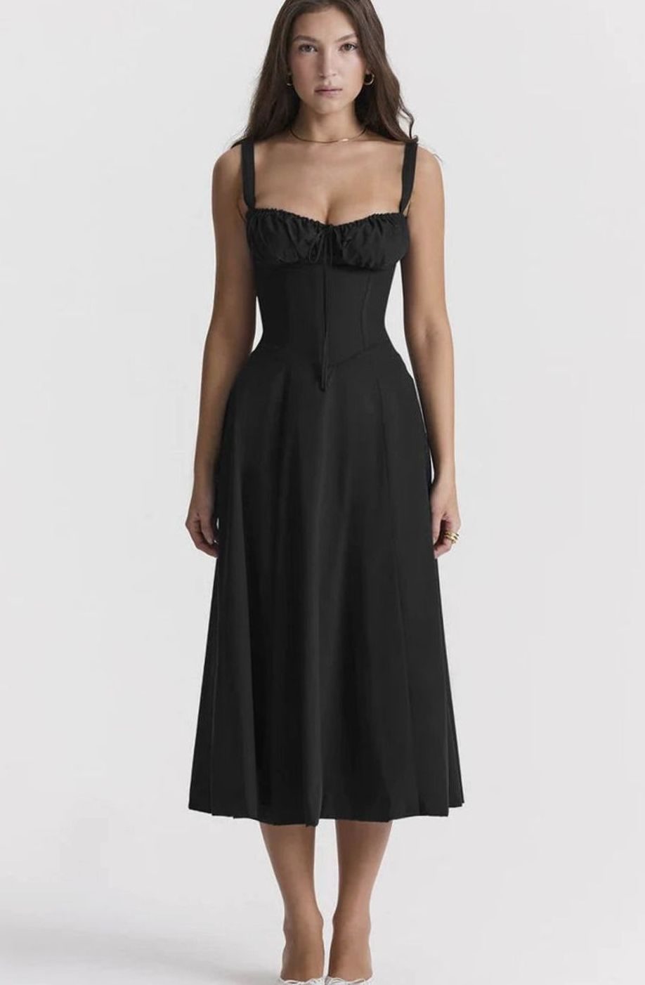 Women's Floral Bustier Midi Sundress Side Slit Skirt - Black