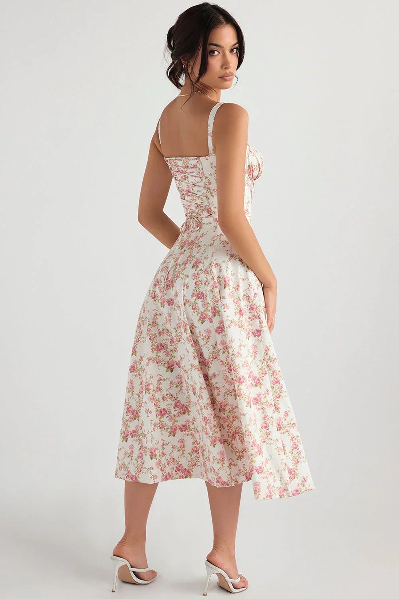 Women's Floral Corset Midi Summer Dress Jumpsuit Slit Skirt