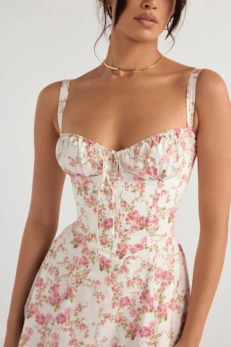Women's Floral Corset Midi Summer Dress Jumpsuit Slit Skirt