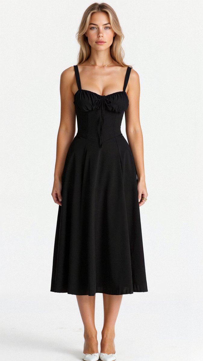 Women's Floral Corset Midi Summer Dress Jumpsuit Slit Skirt - Black