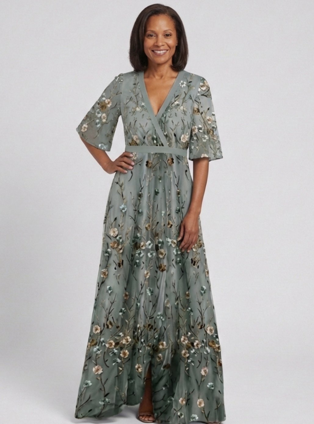 Women's Floral Embroidered V-Neck Maxi Spring Dress