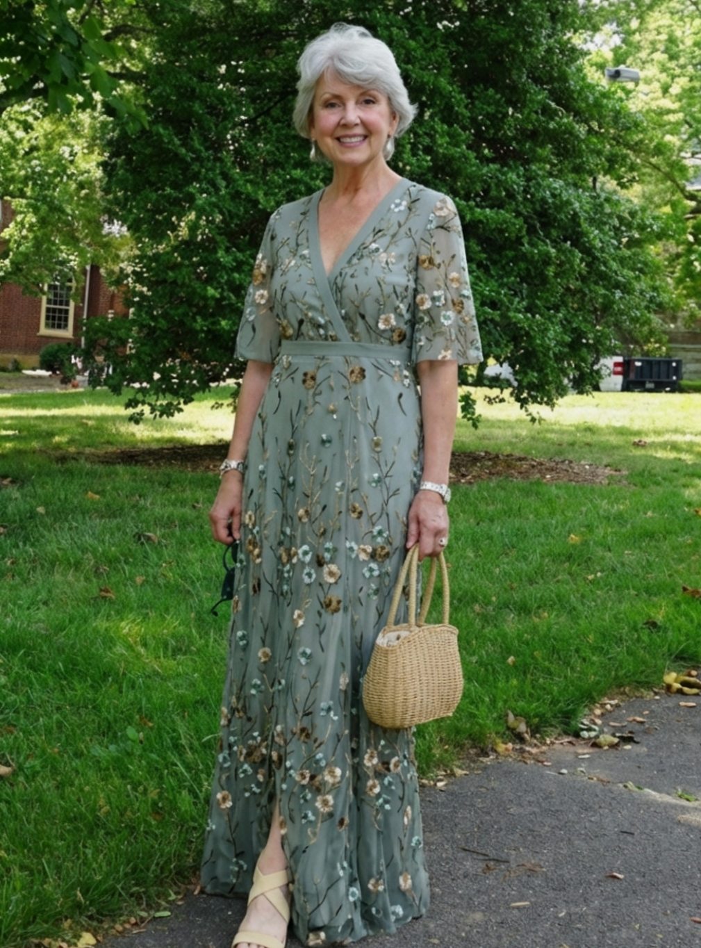 Women's Floral Embroidered V-Neck Maxi Spring Dress