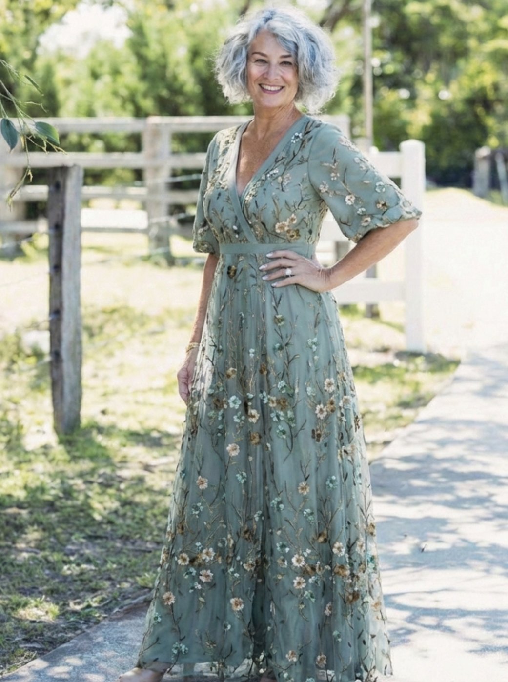 Women's Floral Embroidered V-Neck Maxi Spring Dress
