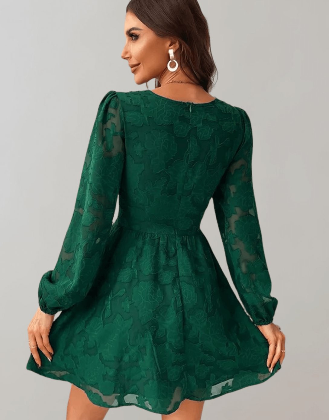 Women's Floral Jacquard V-Neck Long Sleeve Cocktail Dress, Green