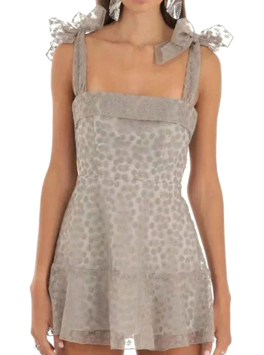 Women's Floral Lace A-Line Mini Wedding Guest Dress - Gray