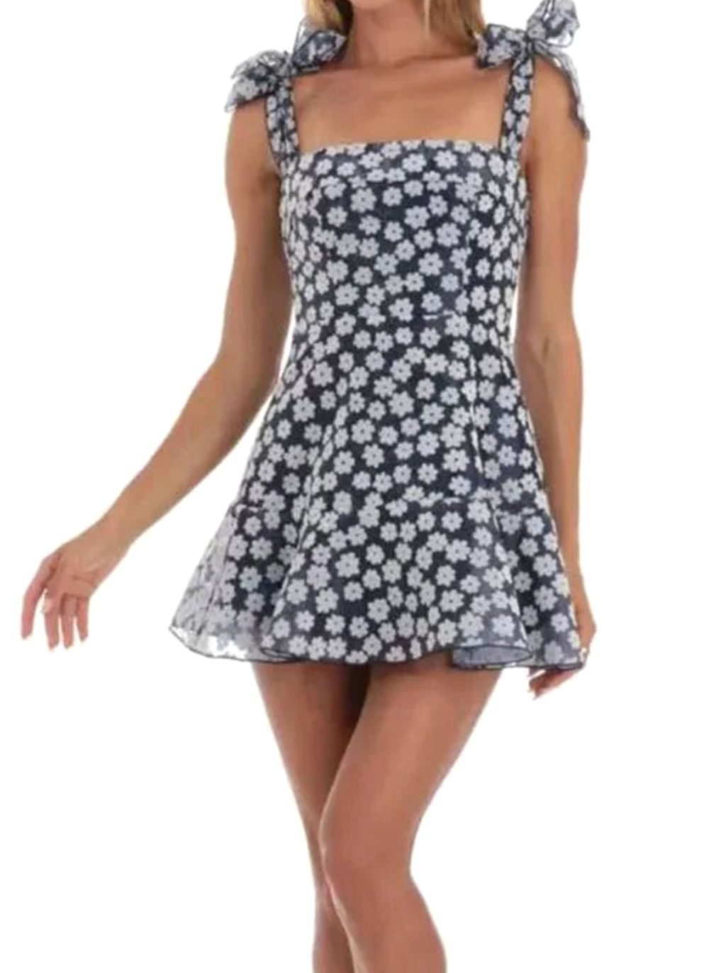 Women's Floral Lace A-Line Mini Wedding Guest Dress - Blue