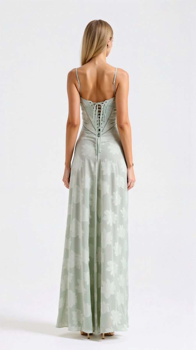 Women's Floral Lace Bustier Wedding Guest Dress Maxi Gown