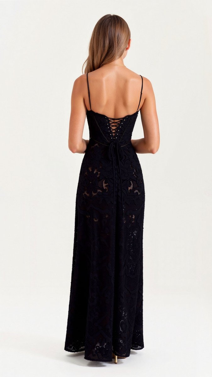 Women's Floral Lace Bustier Wedding Guest Dress Maxi Gown