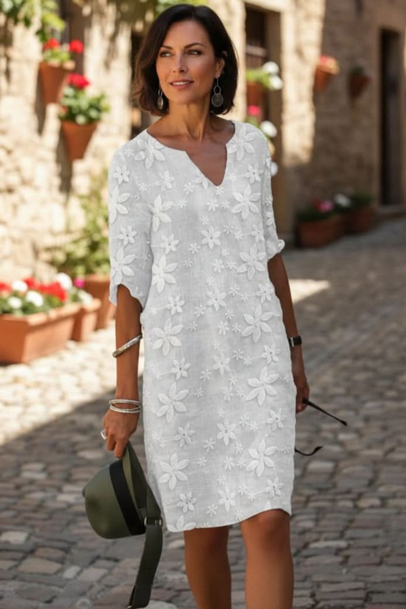 Women's Floral Lace Midi Evening Gown V-Neck Dress