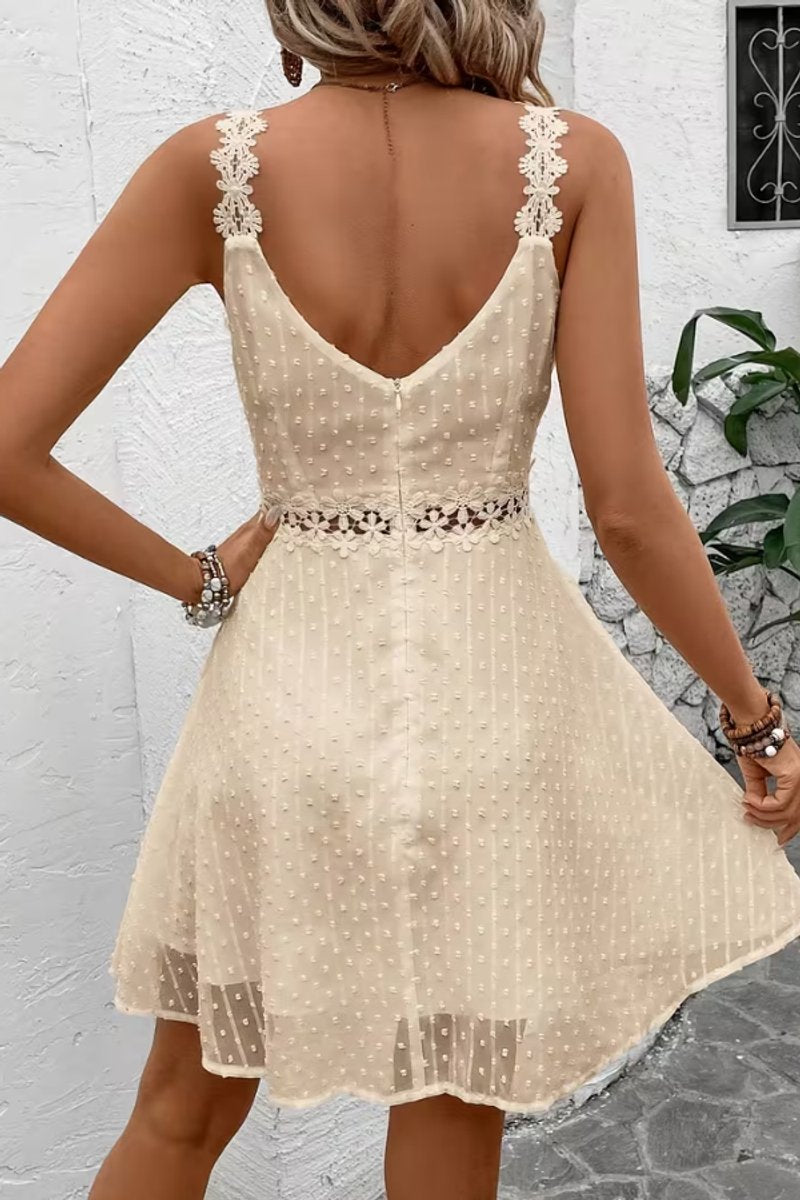 Women's Floral Lace-Trim Swiss Dot Cocktail Dress