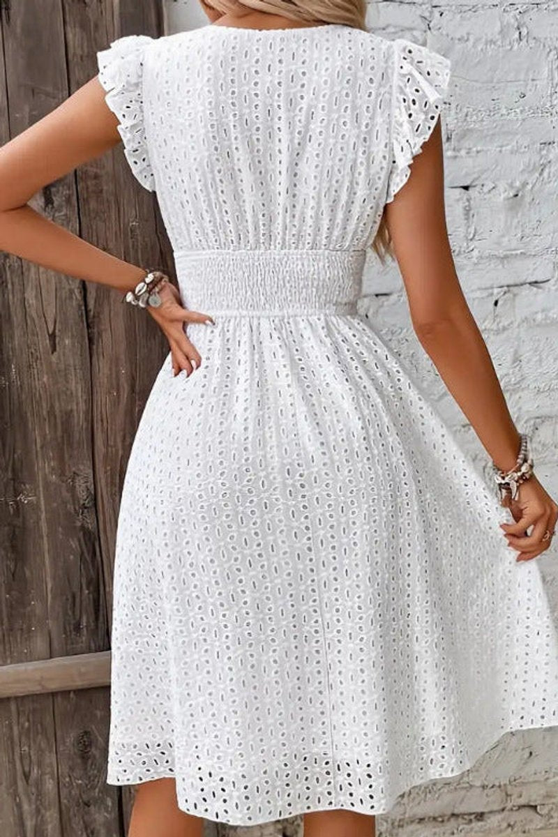 Women's Floral Lace-Trim Swiss Dot Cocktail Dress