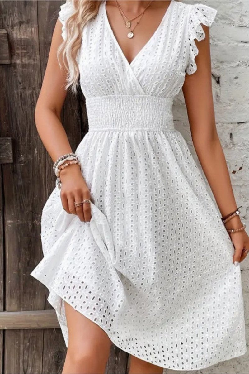 Women's Floral Lace-Trim Swiss Dot Cocktail Dress