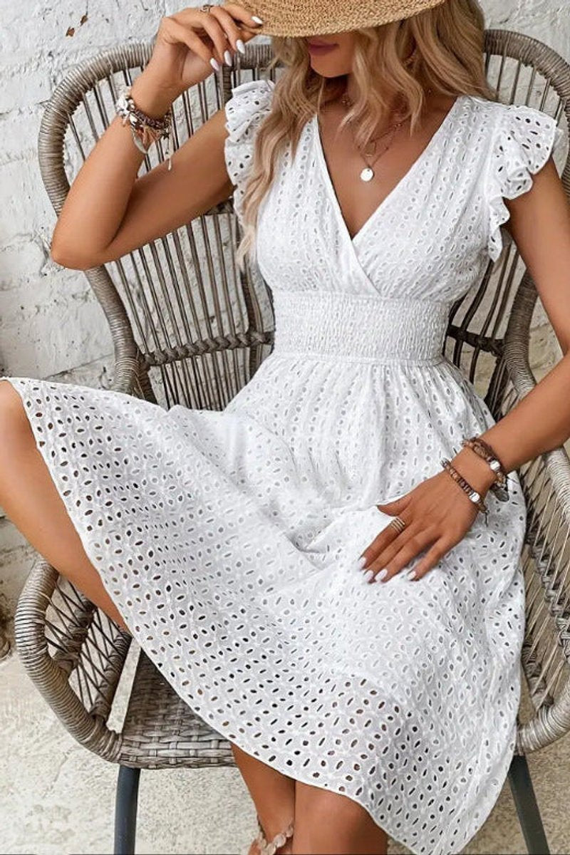 Women's Floral Lace-Trim Swiss Dot Cocktail Dress - White