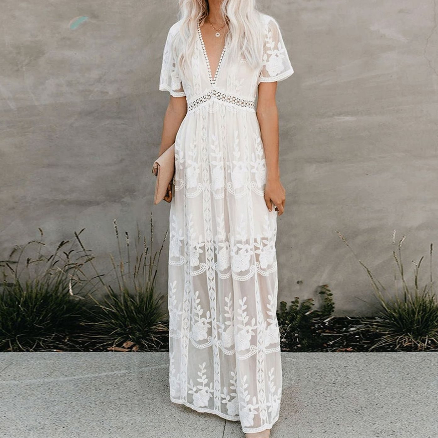 Women's Floral Lace V-Neck Maxi Sundress