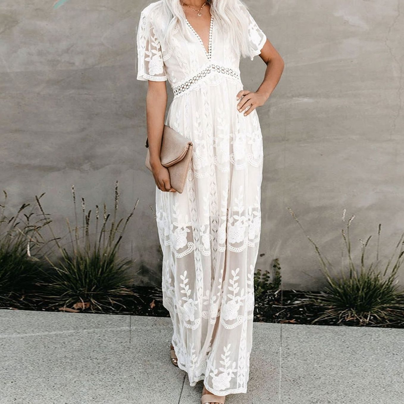 Women's Floral Lace V-Neck Maxi Sundress