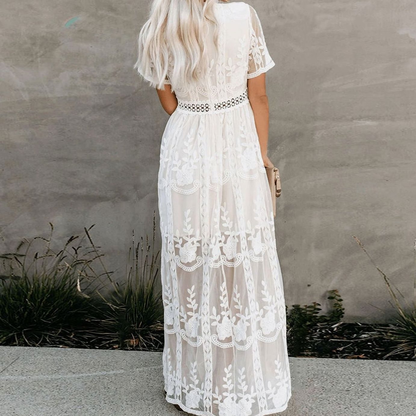 Women's Floral Lace V-Neck Maxi Sundress