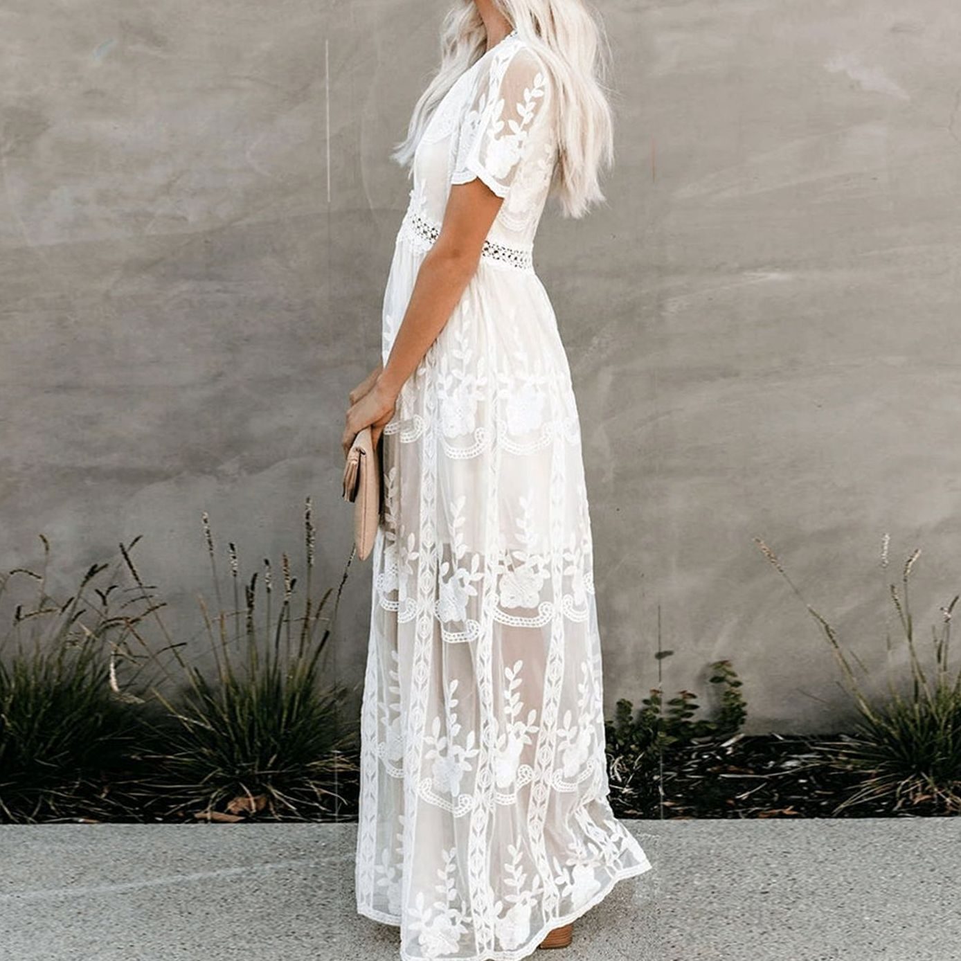 Women's Floral Lace V-Neck Maxi Sundress