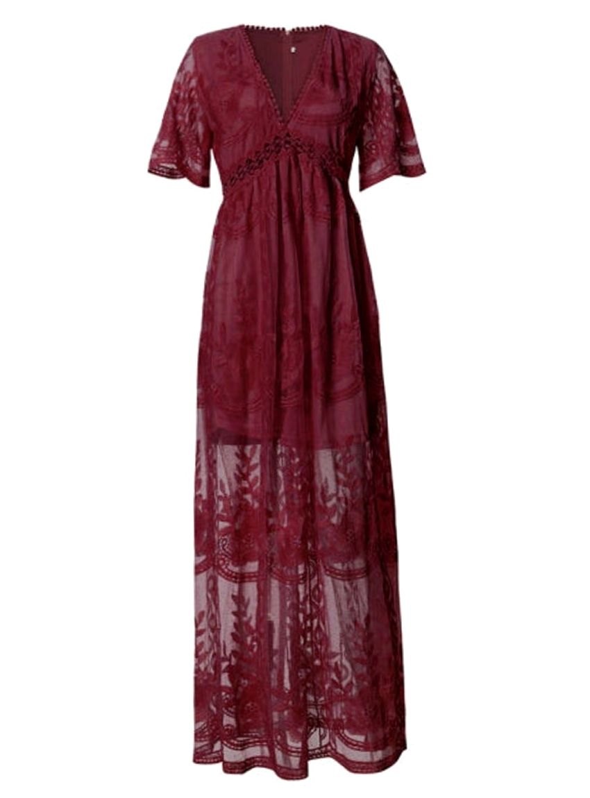 Women's Floral Lace V-Neck Maxi Sundress