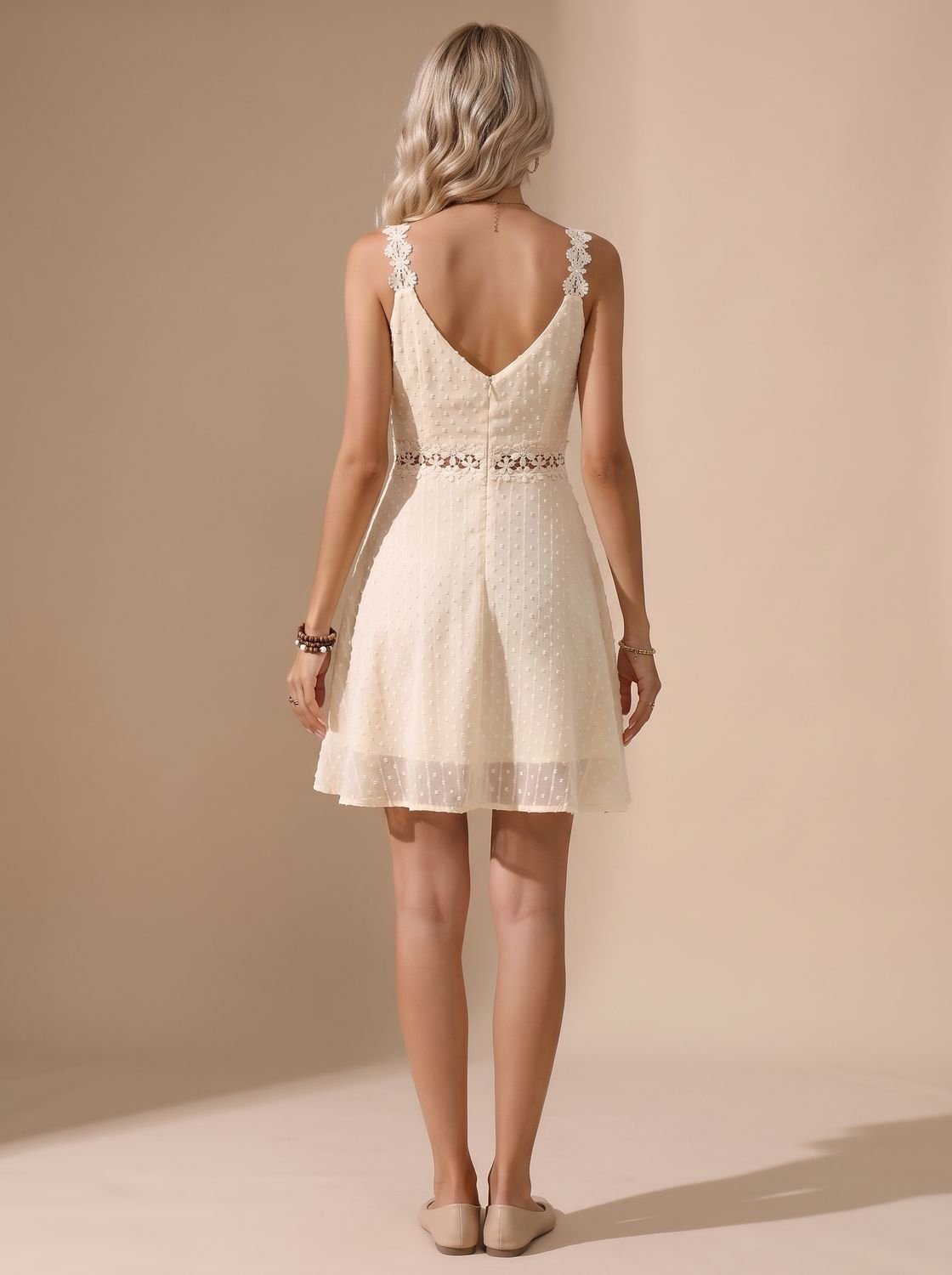 Women's Floral Lace-Waist Spaghetti Strap A-Line Mini Dress