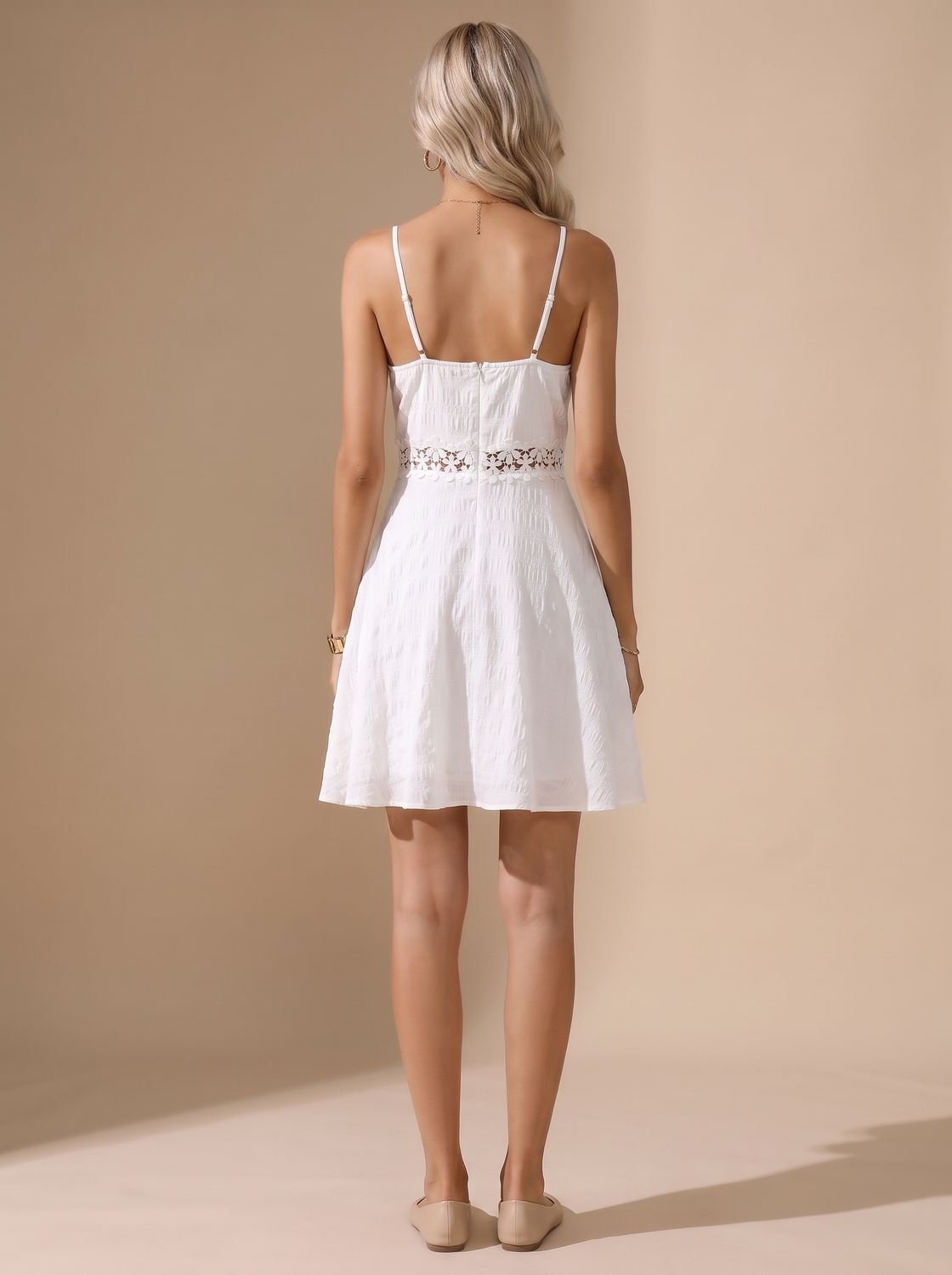 Women's Floral Lace-Waist Spaghetti Strap A-Line Mini Dress