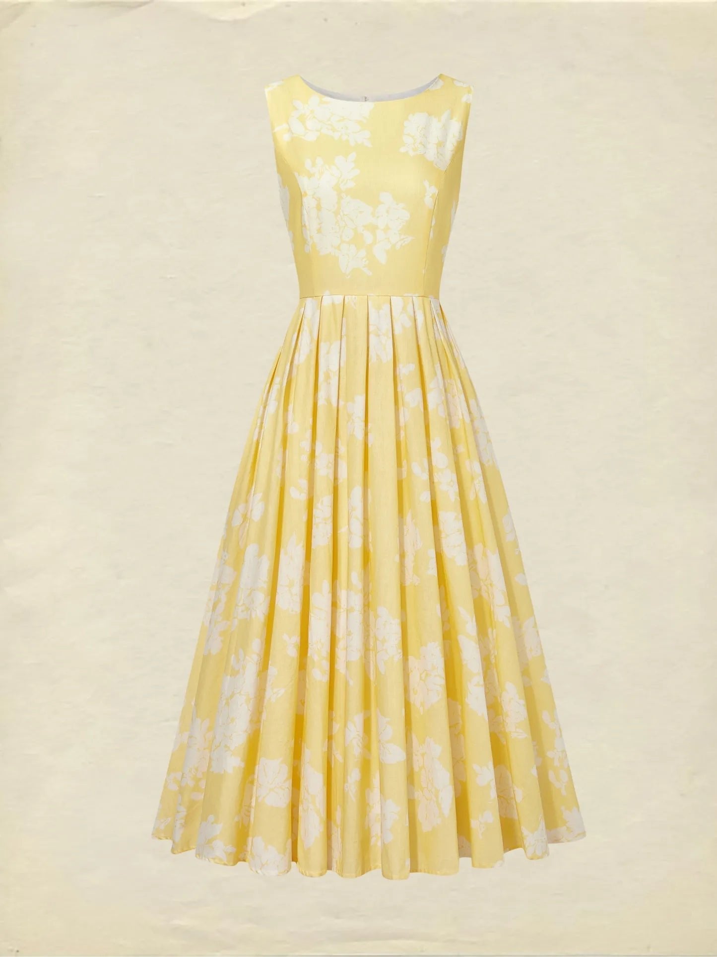 Women's Floral Linen Cotton Blend Sleeveless Midi Dress