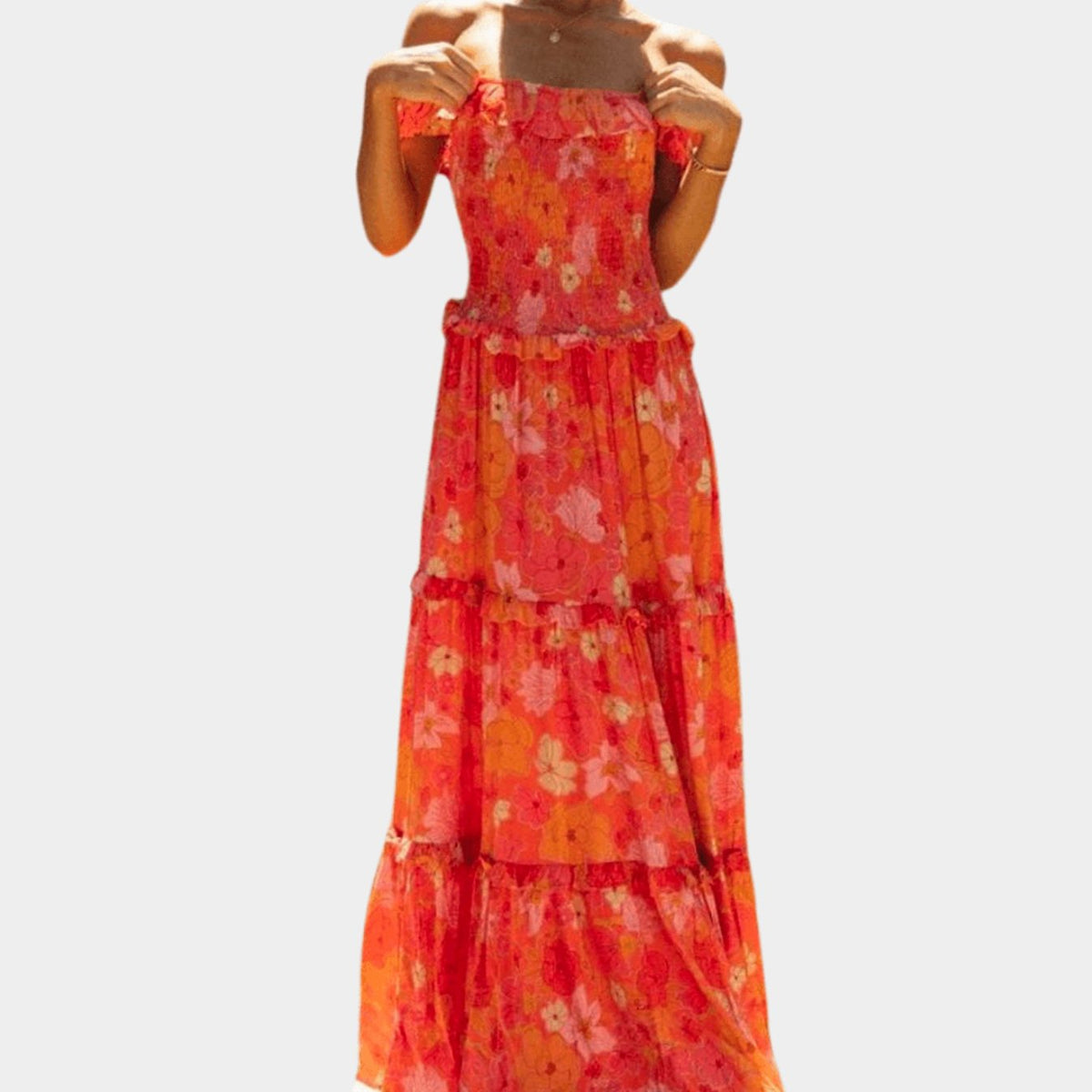Women's Floral Maxi Dress Off-Shoulder Tiered Flowy Sundress