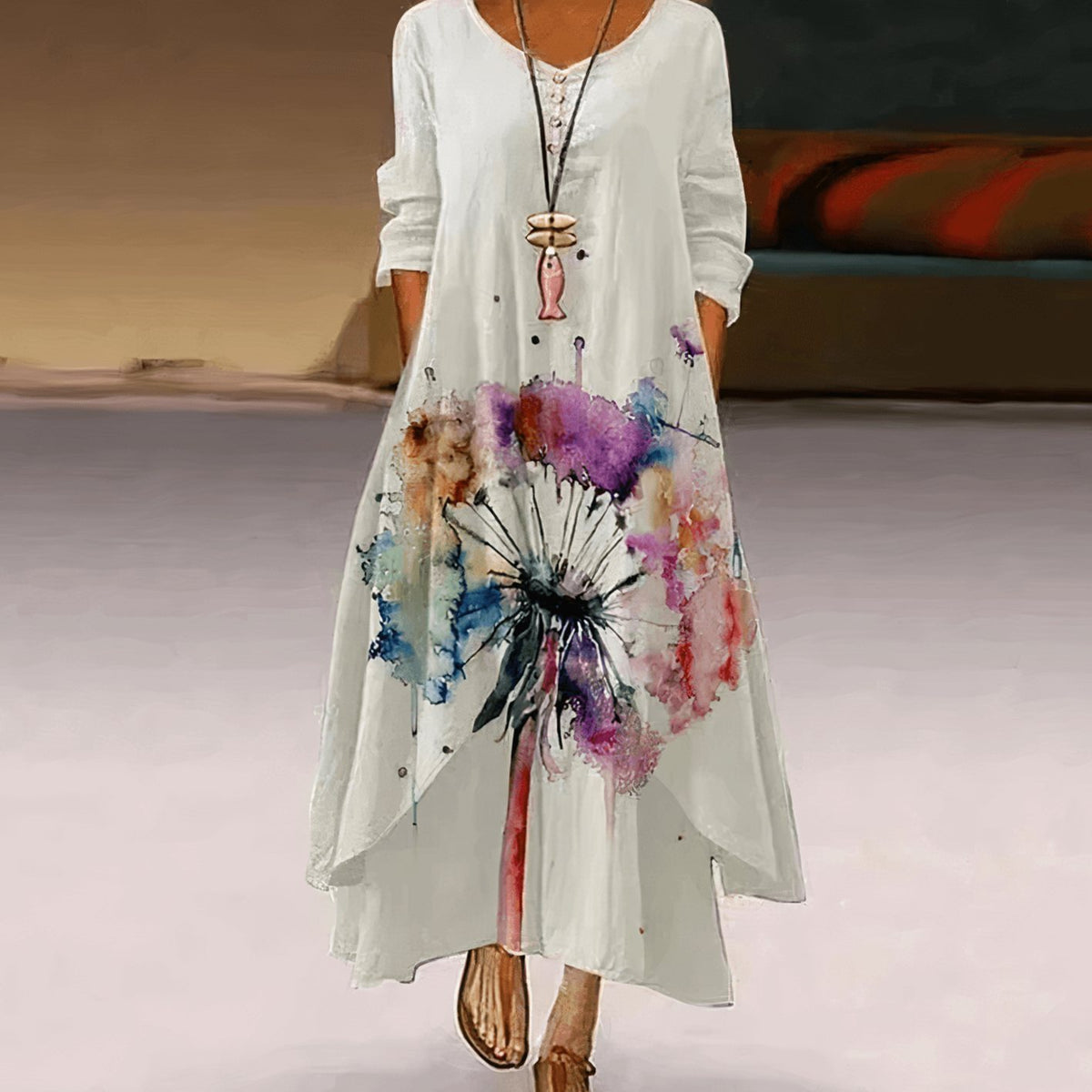 Women's Floral Maxi Long-Sleeve Relaxed-Fit Casual Dress - Luxurious Spring